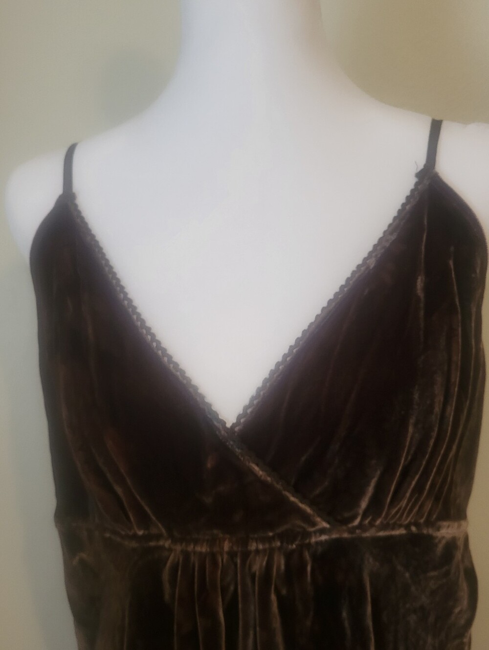 L Babydoll Chocolate Brown Velvet Burnout Cami Tank Fairy Festival Silk blend